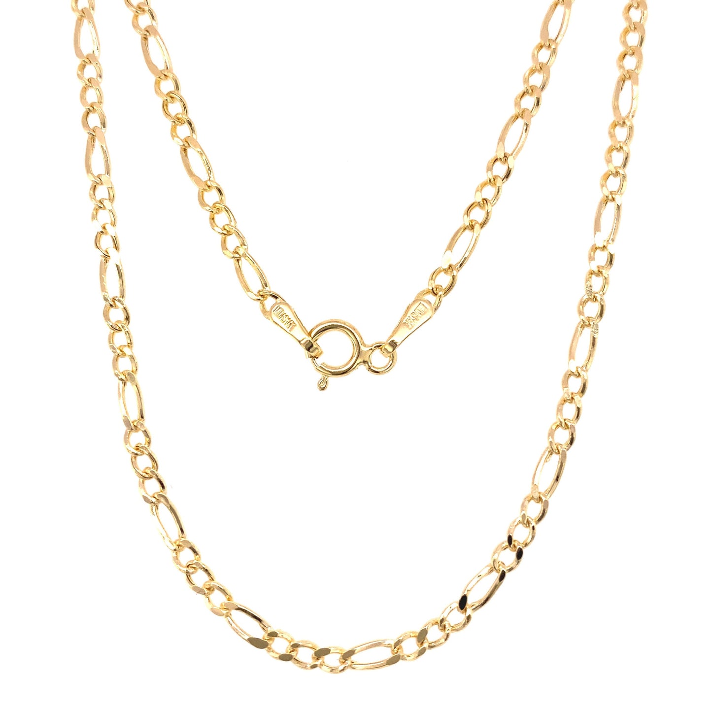 14K Gold Figaro Link Chain Diamond Cut Necklace