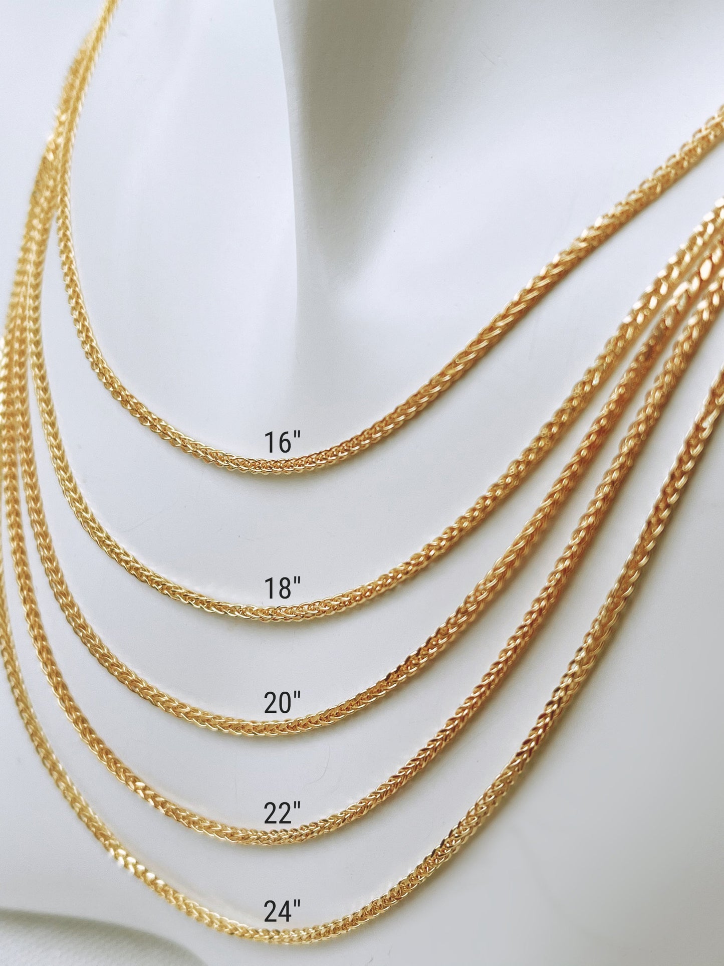 14K Gold Square Wheat Chain Diamond Cut Necklace
