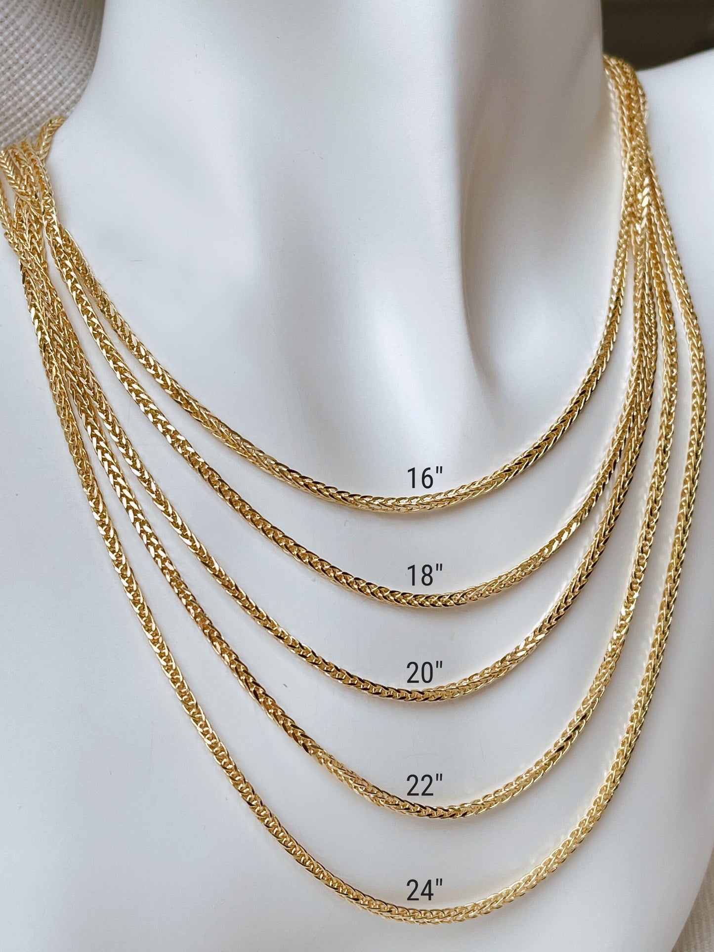 14K Gold Square Wheat Chain Diamond Cut Necklace