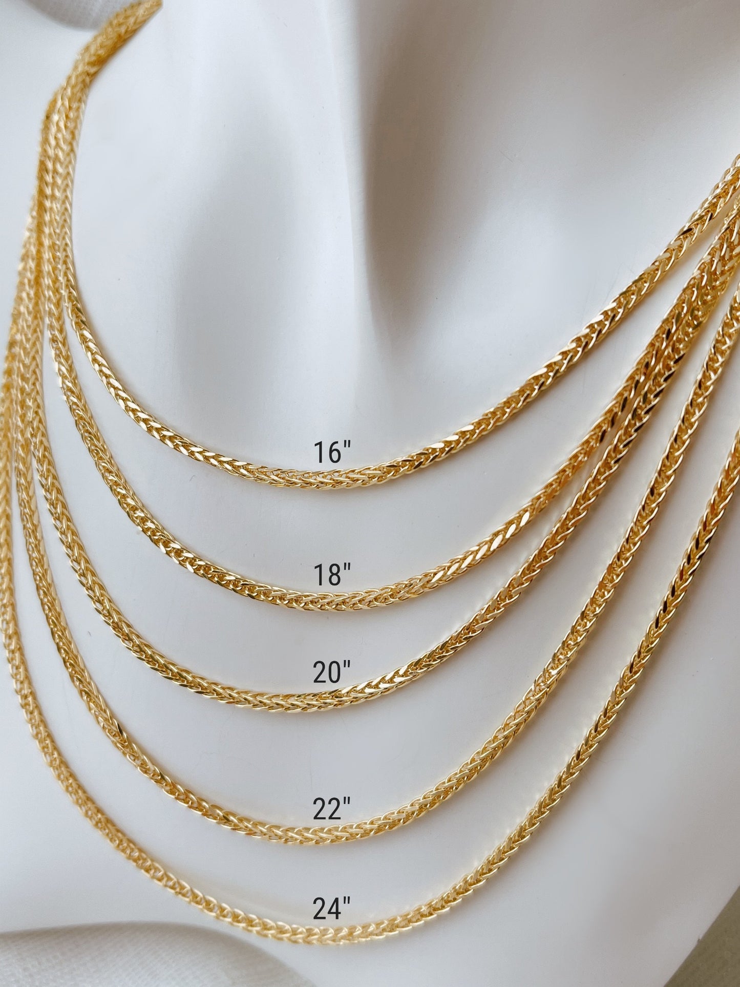 14K Gold Square Wheat Chain Diamond Cut Necklace