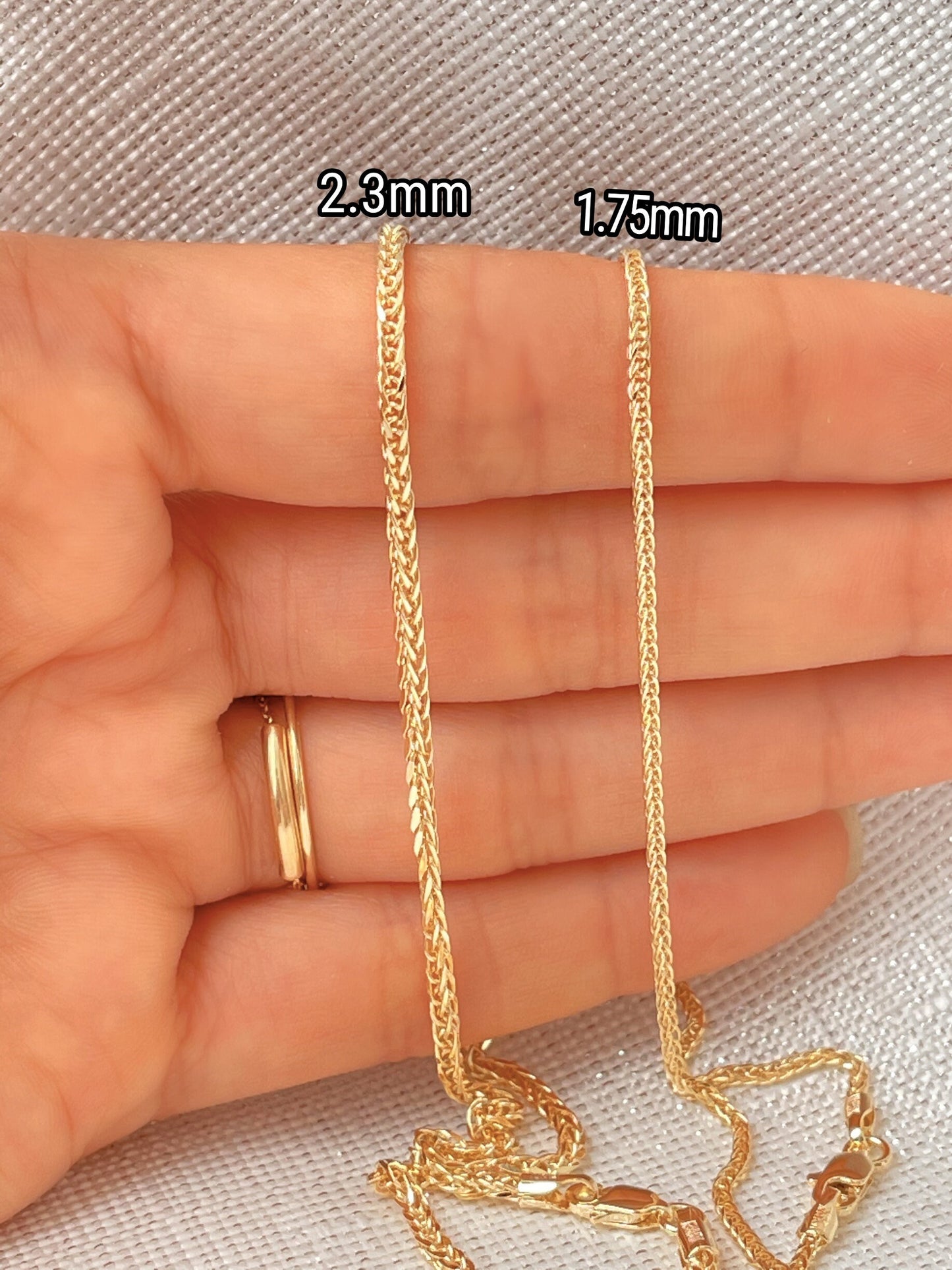 14K Gold Square Wheat Chain Diamond Cut Necklace