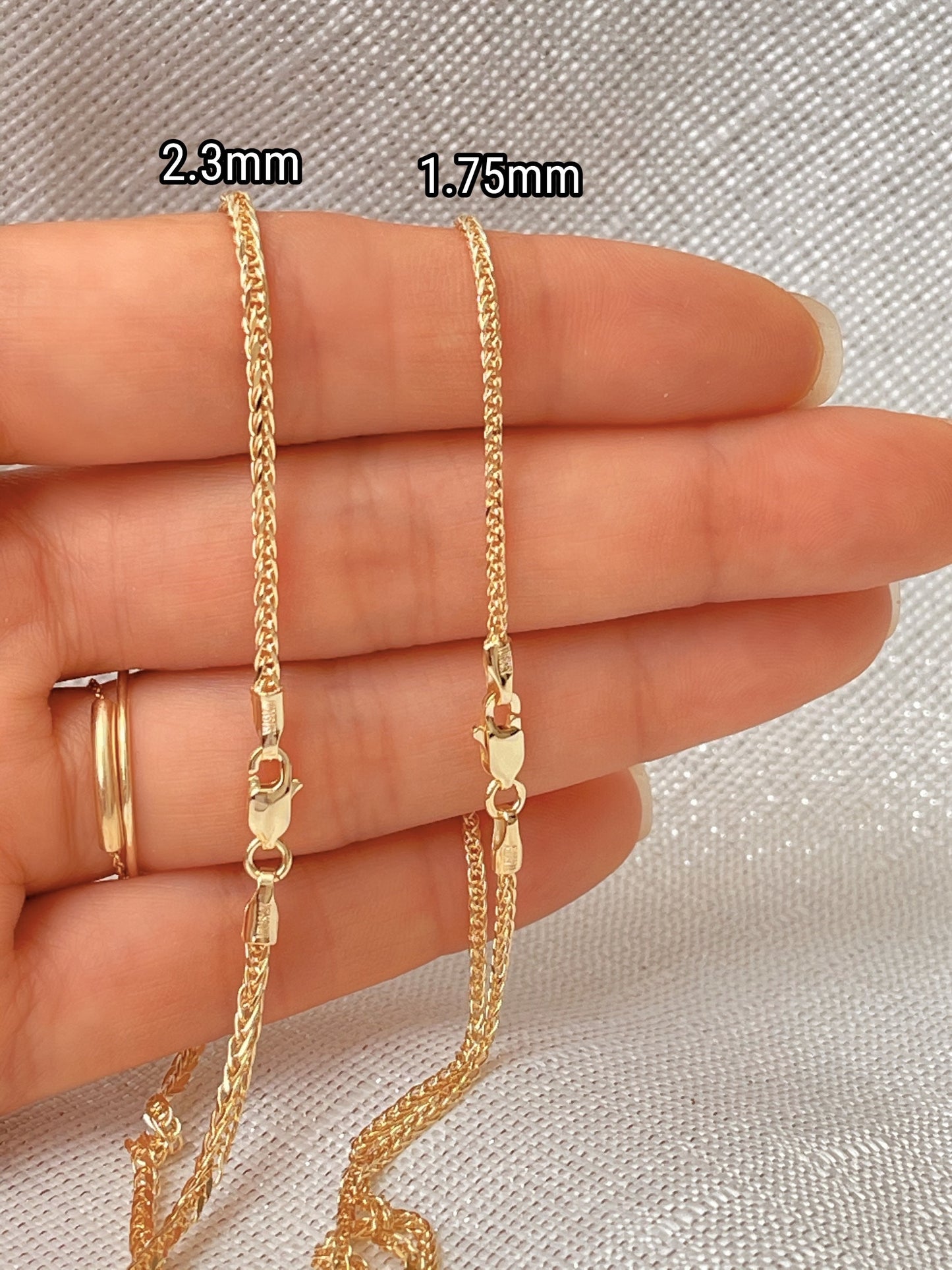 14K Gold Square Wheat Chain Diamond Cut Necklace