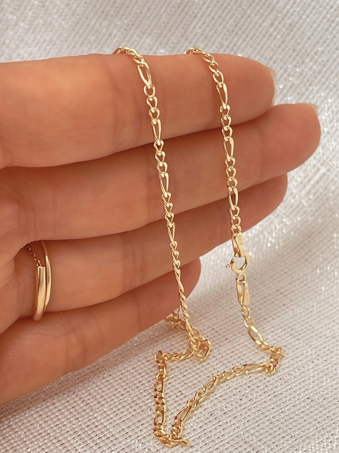 14K Gold Figaro Link Chain Diamond Cut Necklace