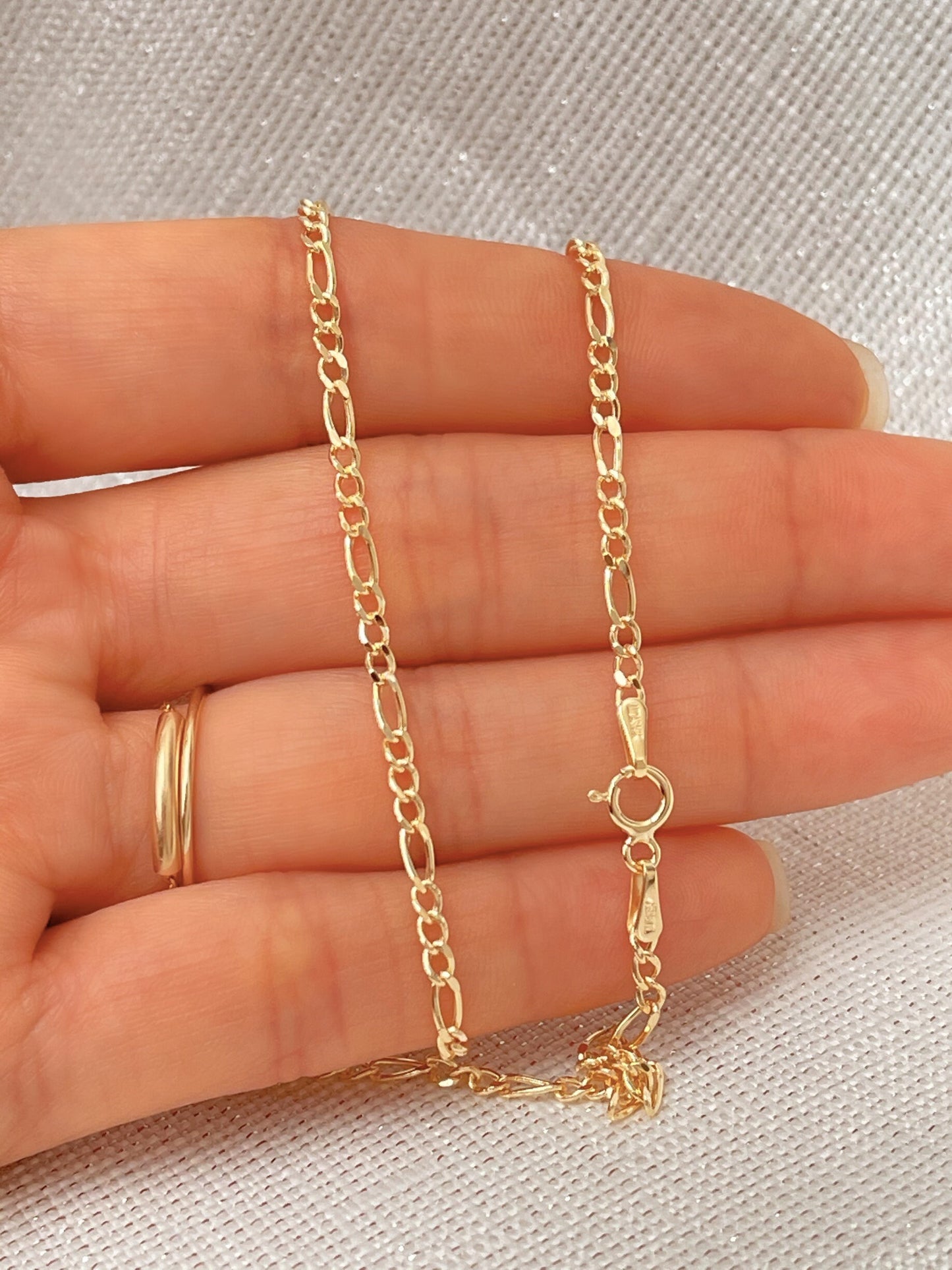14K Gold Figaro Link Chain Diamond Cut Necklace