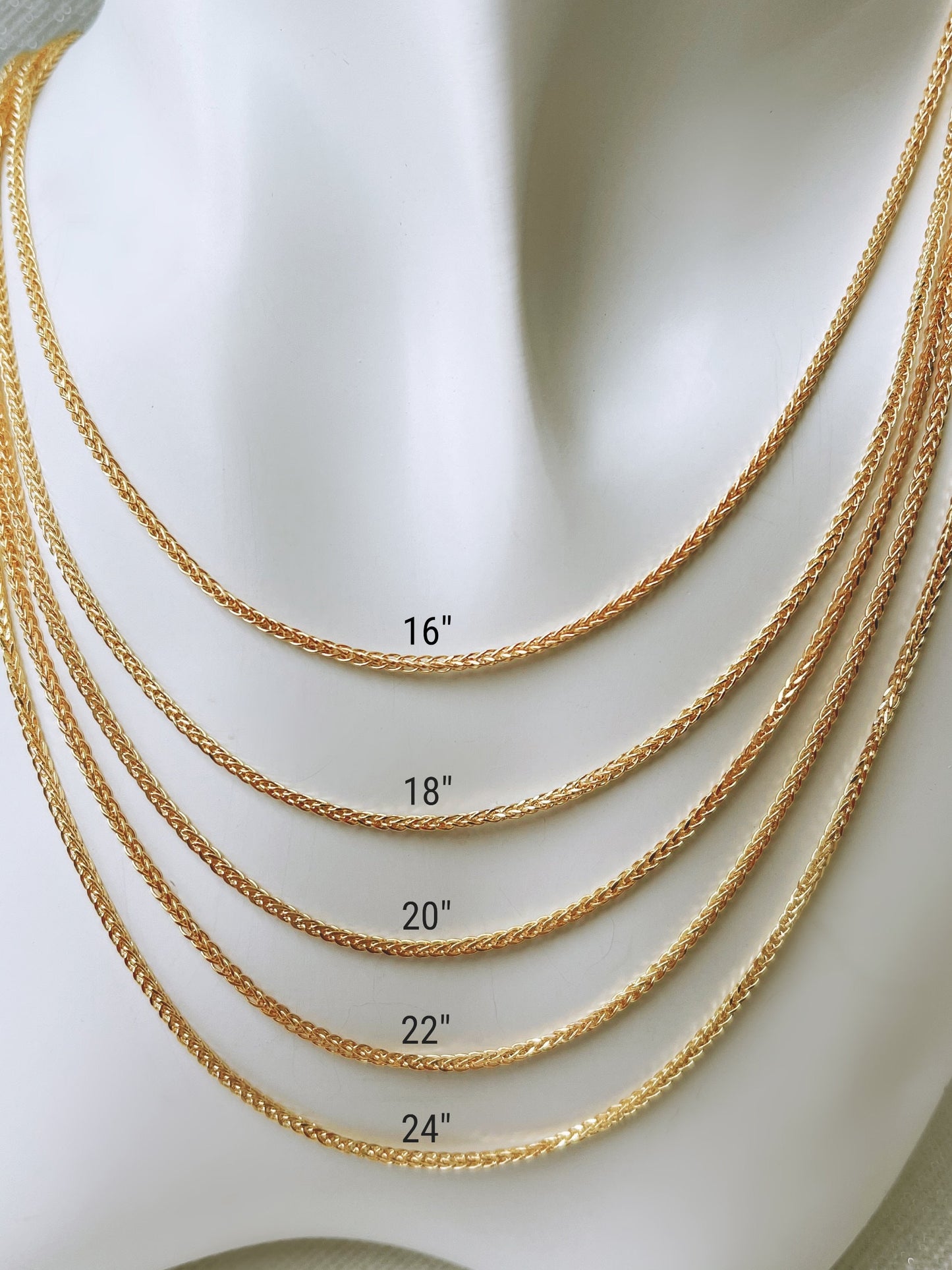 14K Gold Square Wheat Chain Diamond Cut Necklace