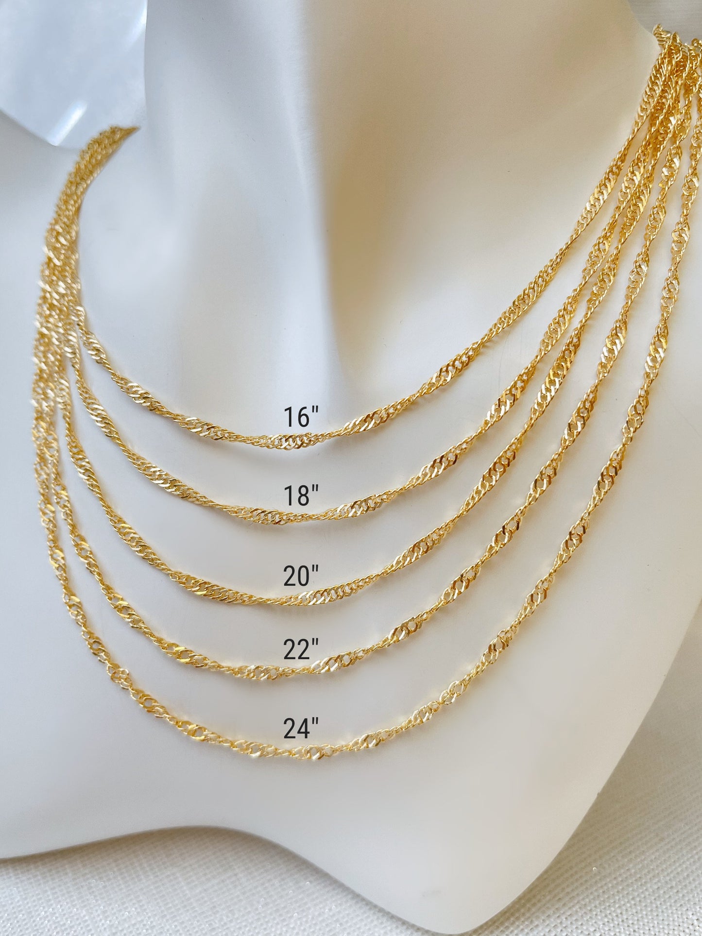14K Yellow Gold Singapore Chain Diamond Cut Necklace