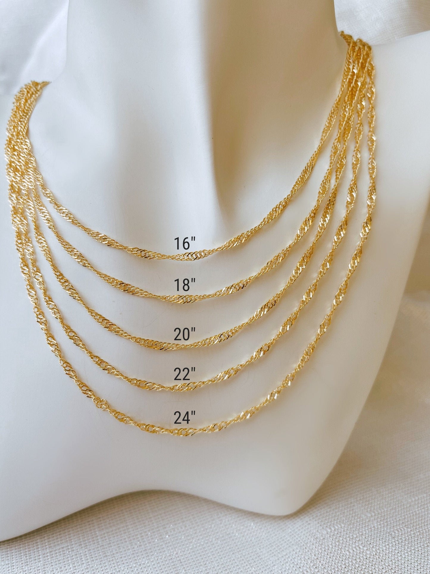 14K Yellow Gold Singapore Chain Diamond Cut Necklace