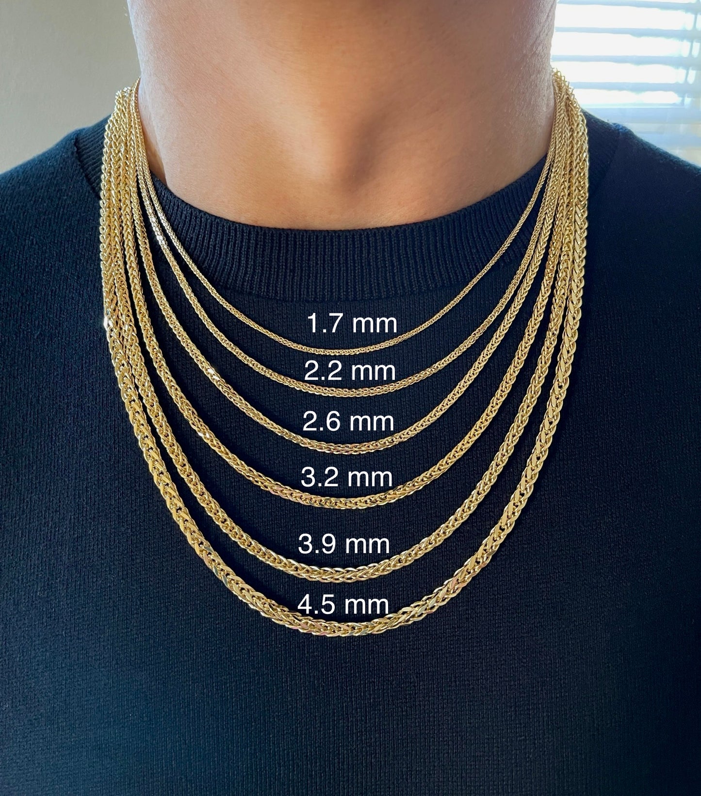 14K Gold Square Wheat Chain Diamond Cut Necklace