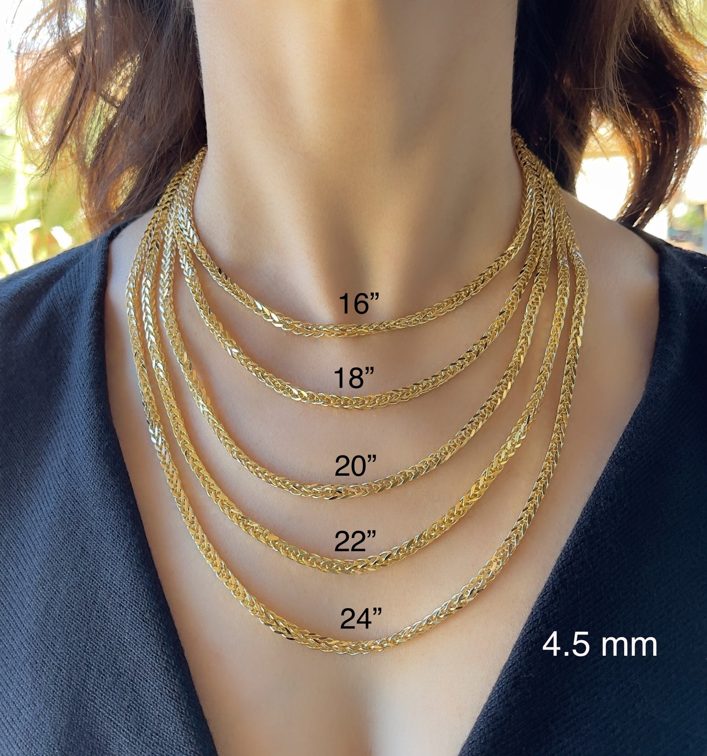 14K Gold Square Wheat Chain Diamond Cut Necklace